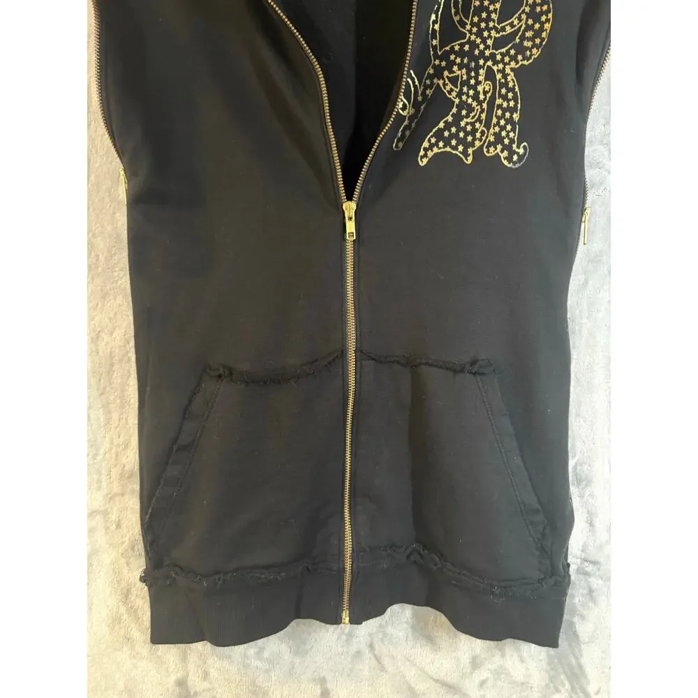 Vintage Y2K Men's Retribution Sleeveless‎ Full Zip Hoodie M Gold Rocker Glam